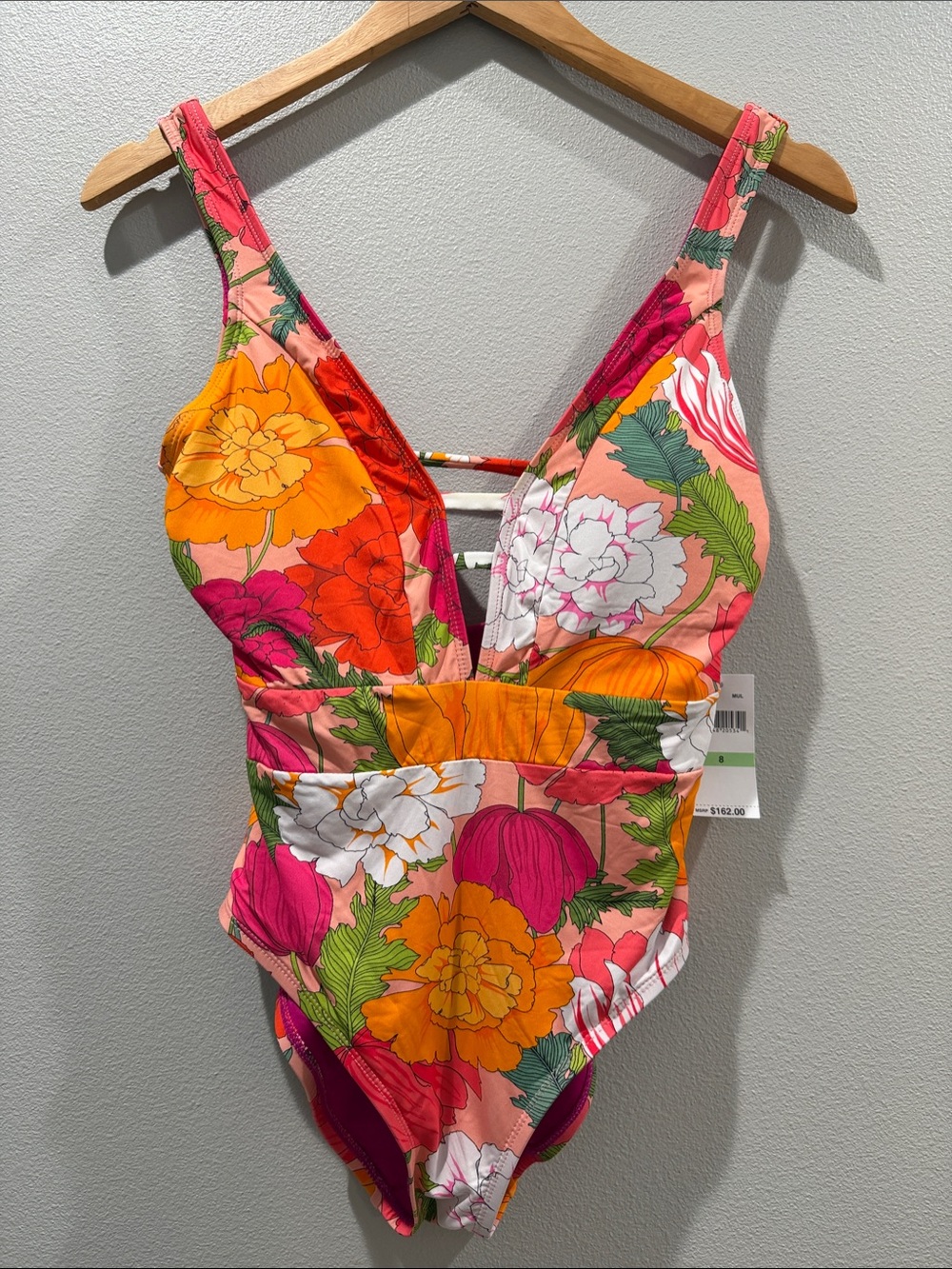 Trina Turk Pink Orange Floral One-Piece Swimsuit Size 8 BNWT with Defect